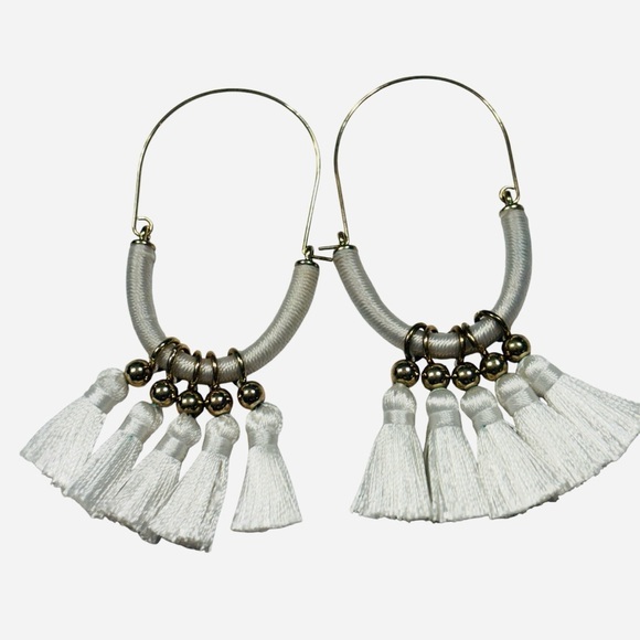 SUGARFIX Fringe Plated Metal Hooped Earrings By Baublebar 3" Gold White - Picture 2 of 8